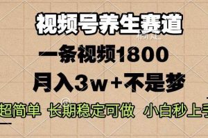 （14315期）视频号养生赛道，一条视频1800，超简单，长期稳定可做，月入3w+不是梦