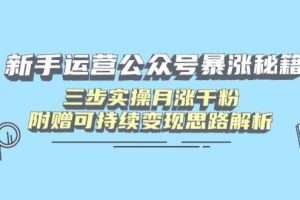 （14111期）新手运营公众号暴涨秘籍，三步实操月涨千粉，附赠可持续变现思路解析