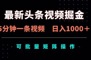 （14261期）最新头条视频掘金，5分钟一条视频，日入1000＋！可矩阵批量操作