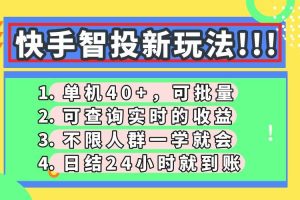 （14372期）快手智投新玩法，单机日入40+，可批量，可查询实时收益，收益日结24小…
