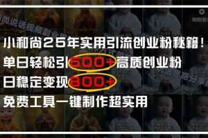 （14436期）小和尚2025年实用引流秘籍！单日轻松引500+高质量创业粉，日变现800+，…