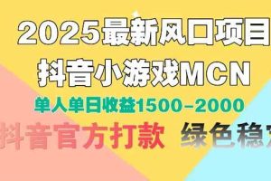 (14625期)2025最新风口项目 抖音小游戏MCN 单人单日收益1500-2000+