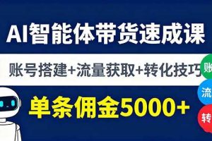 （16073期）AI智能体带货速成课，账号搭建+流量获取+转化技巧，单条佣金5000+