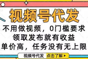 (16583期)视频号代发,不用做视频,0门槛要求,领取发布就有收益,单价高,任务…