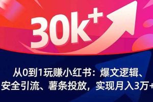 (16725期)从0到1玩赚小红书:爆文逻辑、安全引流、薯条投放,实现月入3万+