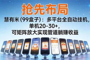(16757期)【抢先布局】慧有米(99盒子):多平台全自动挂机,单机20-30+,可矩阵放大实现管道躺赚收益