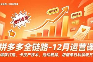 （16884期）拼多多全链路-12月运营课，爆款打造、卡投产技术、活动破局，店铺单日利润破万