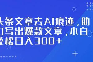 （16859期）头条文章去AI痕迹，助力写出爆款文章，小白轻松日入300+