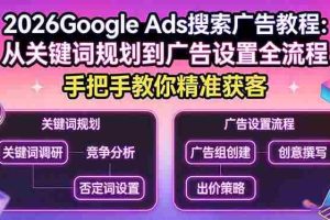 (17641期)2026Google Ads搜索广告教程:从关键词规划到广告设置全流程,手把手教你精准获客