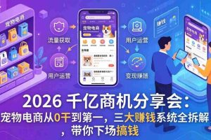 （17726期）2026 千亿商机分享会：宠物电商从0干到第一，三大赚钱系统全拆解，带你下场搞钱