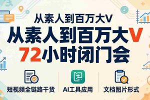 （18121期）从素人到百万大V 72小时闭门会：短视频全链路干货+AI工具应用，文档图片形式轻松学变现