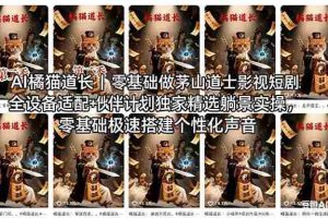 （18119期）AI橘猫道长茅山道士短剧教程｜零基础傻瓜式操作，AI一键生成古风玄幻爆款短视频快速变现