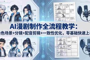 (18090期)AI漫剧制作全流程教学:角色场景+分镜+配音剪辑+一致性优化,零基础快速上手