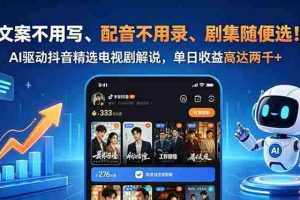 （18711期）文案不用写、配音不用录、剧集随便选！AI驱动抖音精选电视剧解说，单日收益高达两千+