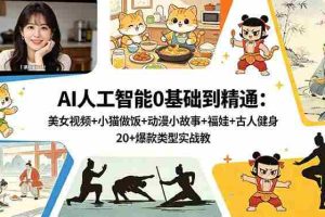 （18685期）AI人工智能0基础到精通：美女视频+小猫做饭+动漫小故事+福娃+古人健身，20+爆款类型实战教学